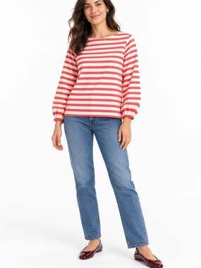 J.Crew Striped Boatneck Top Small Coral White Costal Grandmother Quiet Luxury